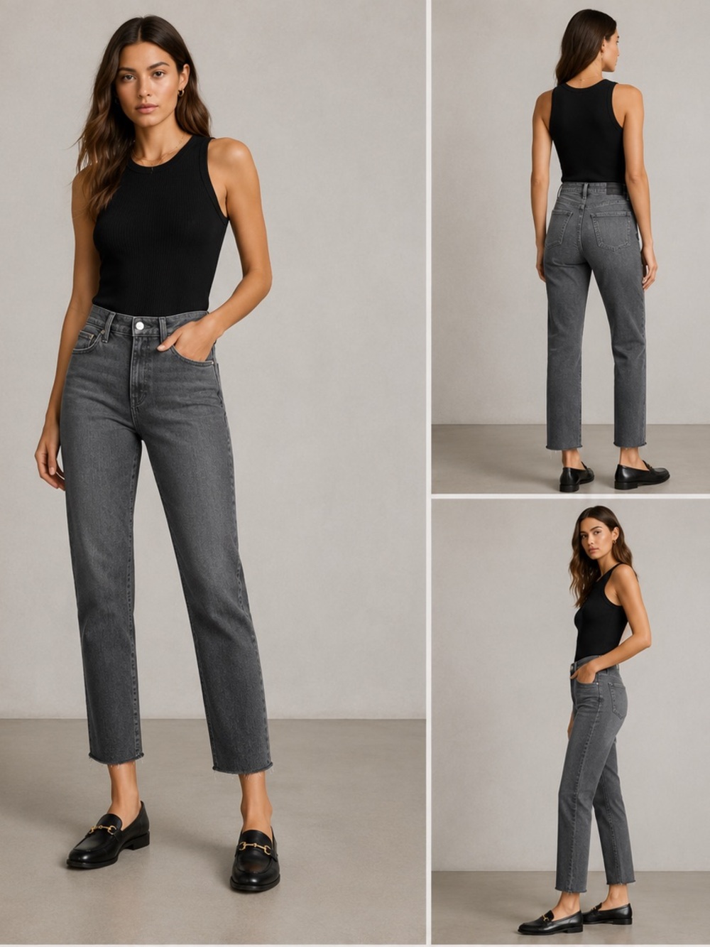 Paige Cindy High Rise Straight Jeans Grey Raw Hem Size 28 Classic Minimalist